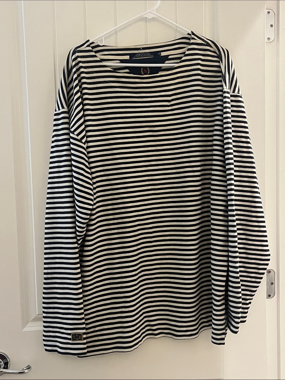 Tommy Hilfiger Navy Blue & White Striped Crew-Neck Top